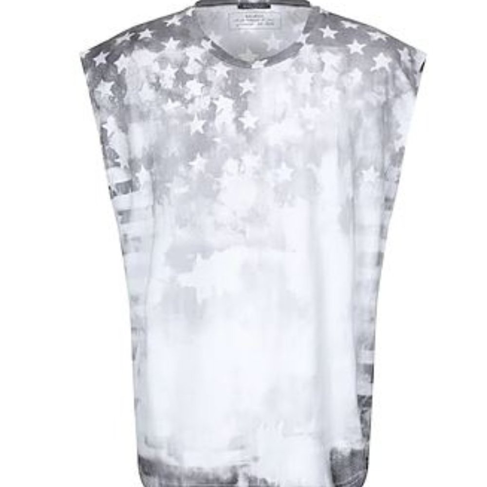 Balmain-Tank Top Flag Print Light Grey -NWT-